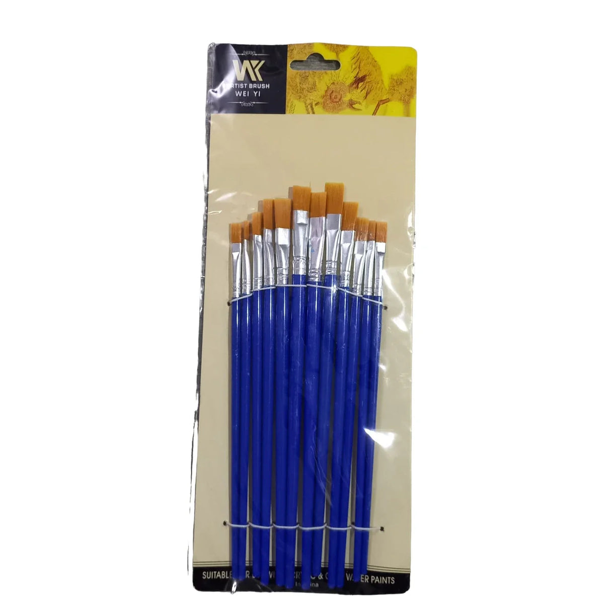 12 Pcs Flat Paint Brushes – Blue
