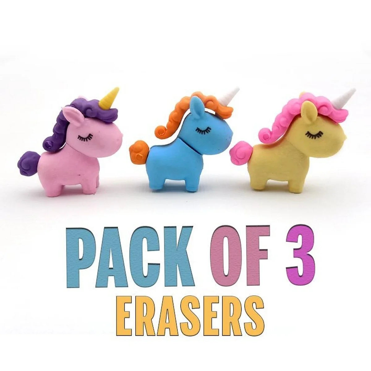 Pack of 3 cute 3D unicorn erasers for students pencil correction school office stationery gift