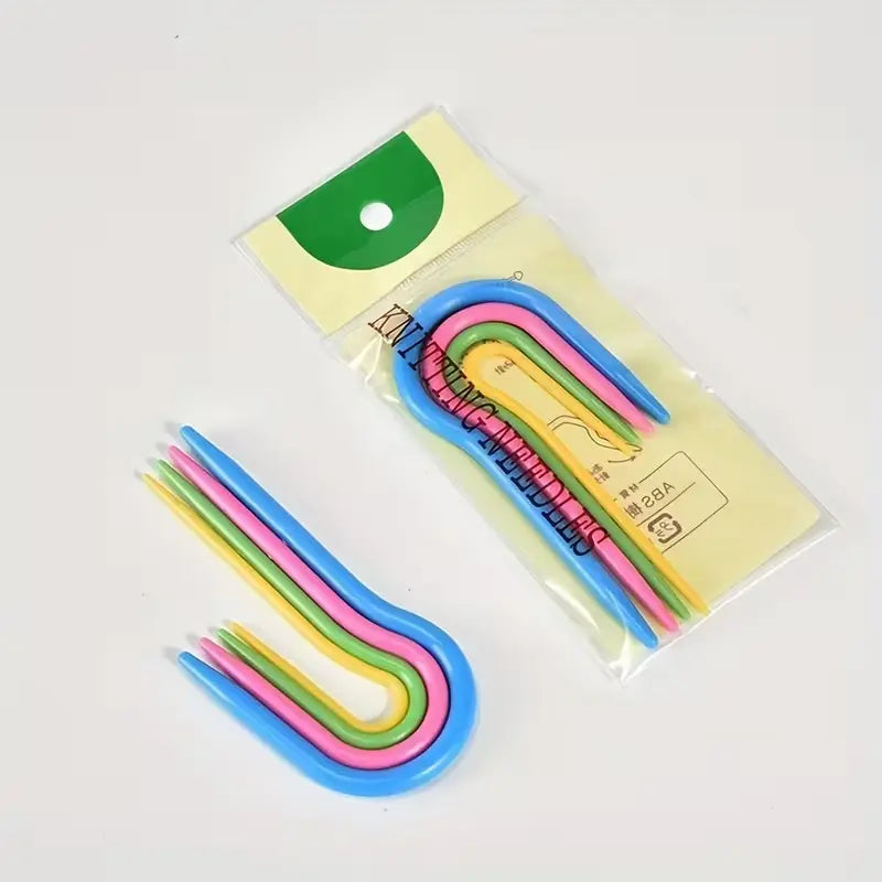 4 piece U cable stitch holders set in mixed colors for knitting and crochet projects