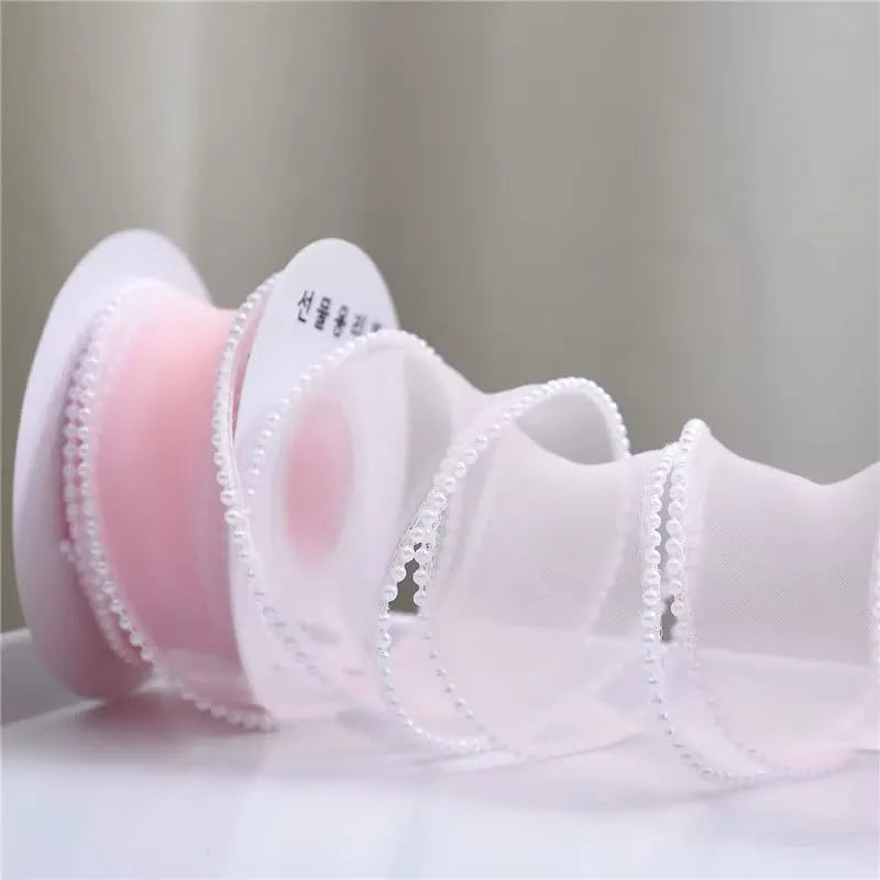 1.5 inch organza ribbon with beads wavy edge for bouquets gifts wedding decorations and DIY crafts