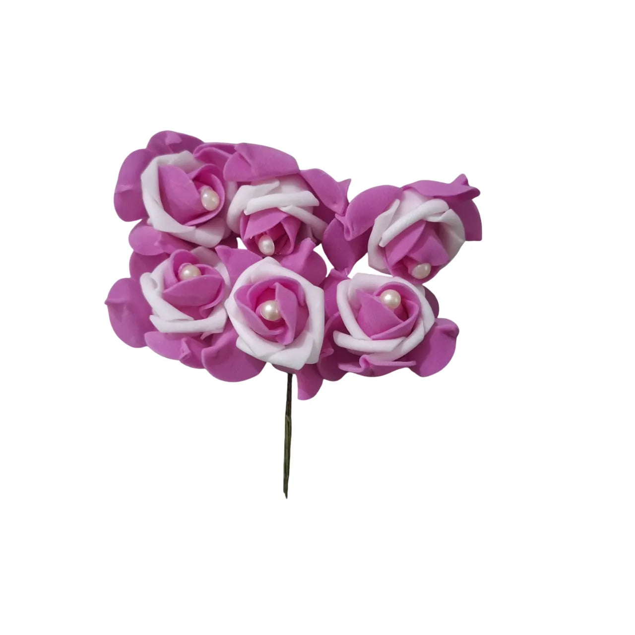 Artificial foam rose flowers with pearl pack of 6 for DIY crafts wedding and decoration
