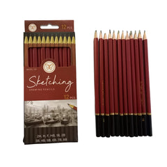 Professional sketch and drawing pencils set 12 count 8B to 2H metal box