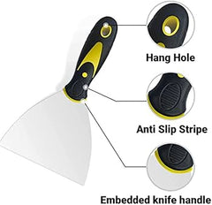 Putty knife and spackle knives with soft rubber handle for drywall, paint, wallpaper, and wall putty removal (2-5 inches)