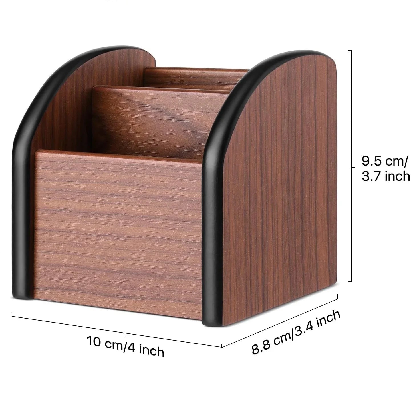 Wooden 2-compartment desktop organizer for remotes, pens, pencils, and office or kitchen supplies