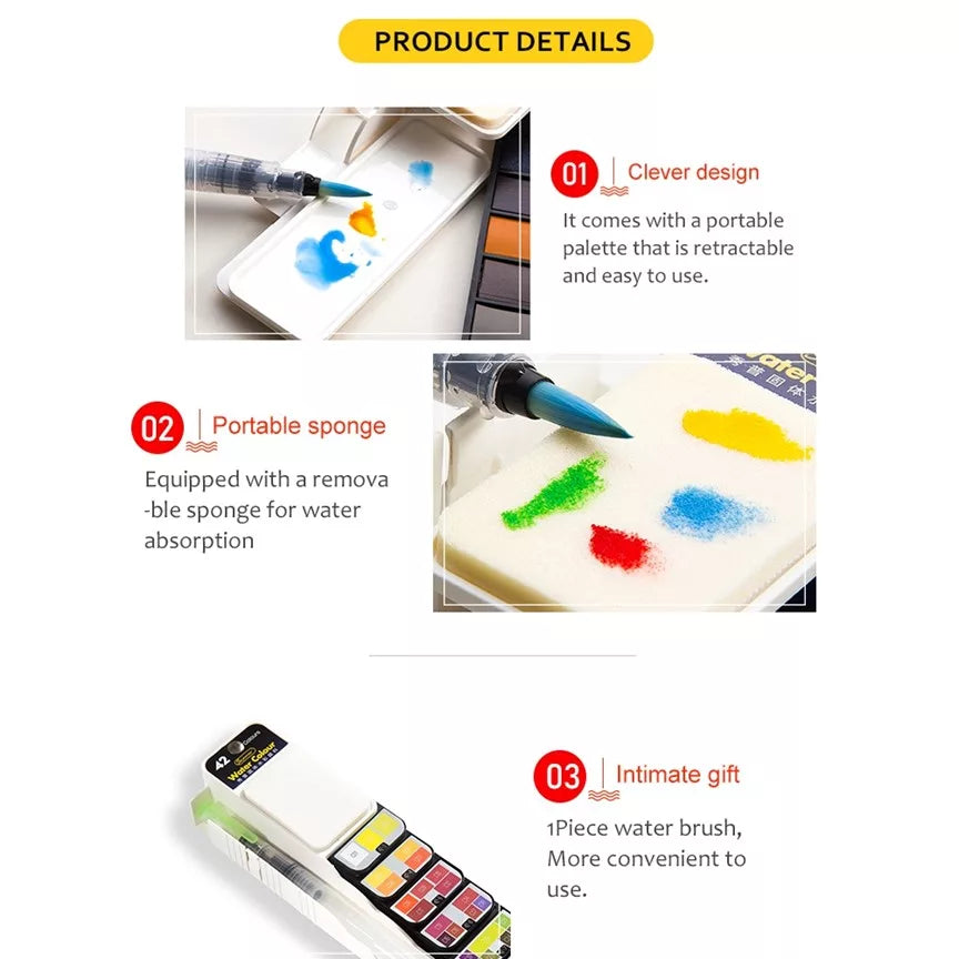 18 colors pigment watercolor paints set with brush for art, craft, and school projects