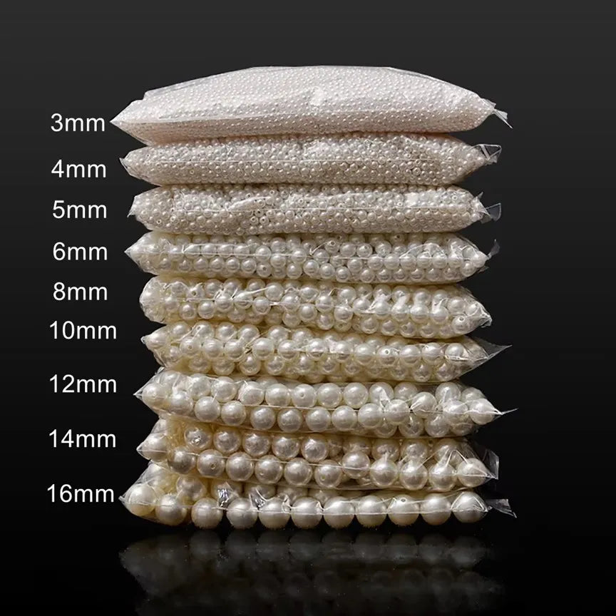 Ivory White Round ABS Pearl Spacer Beads for Jewelry Making and DIY Craft Projects