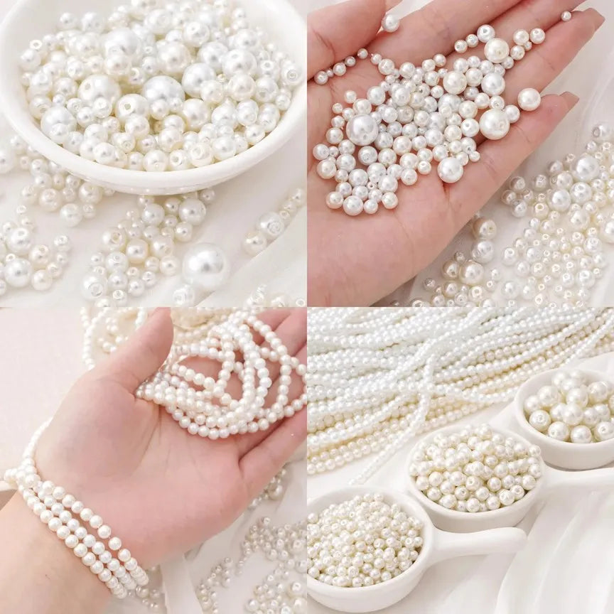Ivory White Round ABS Pearl Spacer Beads for Jewelry Making and DIY Craft Projects