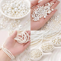 Ivory White Round ABS Pearl Spacer Beads for Jewelry Making and DIY Craft Projects