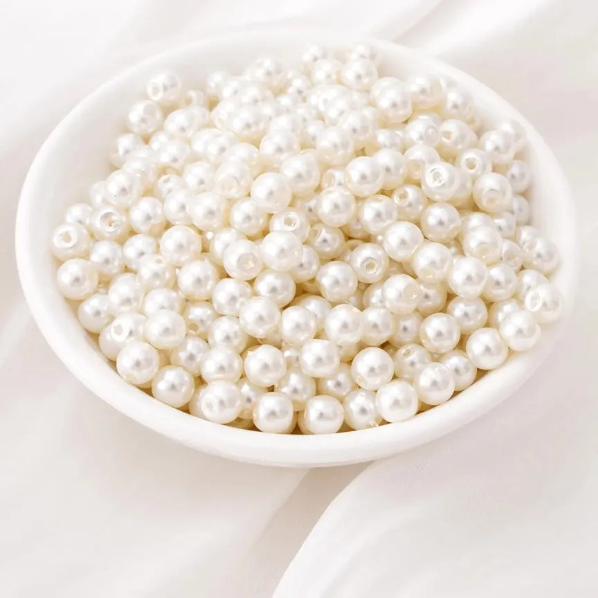 Ivory White Round ABS Pearl Spacer Beads for Jewelry Making and DIY Craft Projects
