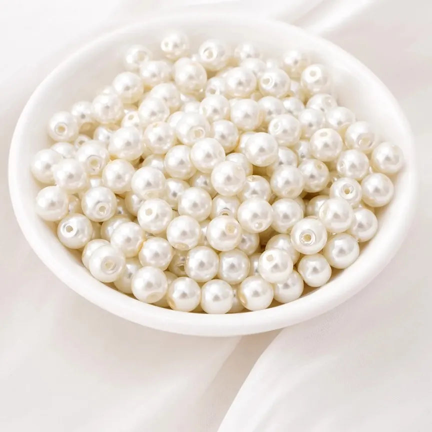 Ivory White Round ABS Pearl Spacer Beads for Jewelry Making and DIY Craft Projects