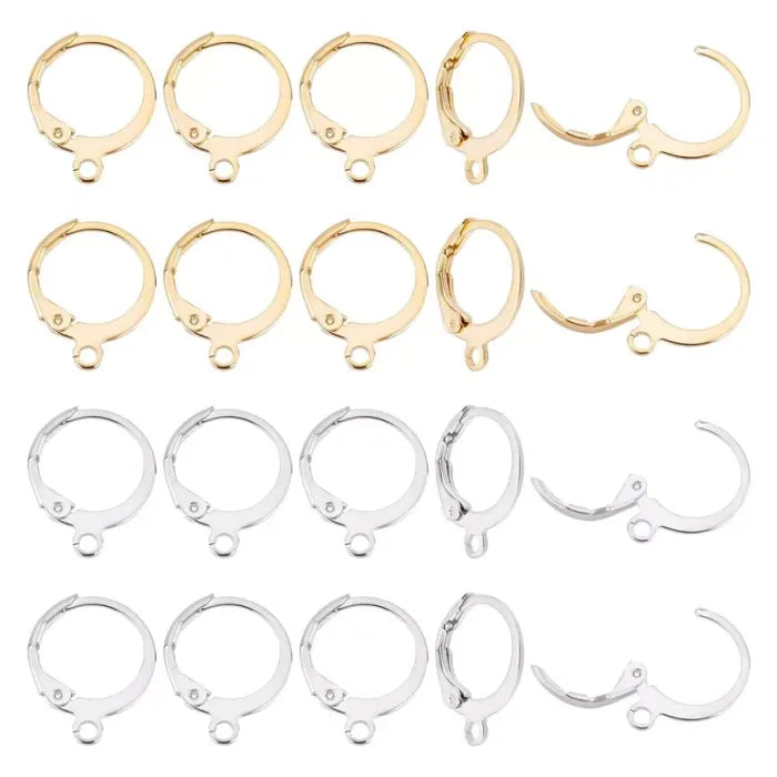 20 Pack French Lever Back Earring Hooks Round Buckle Gold Silver Plated