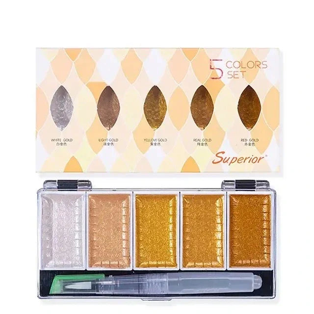 Superior metallic watercolor pack of 5 with brush pen for art, crafts, and calligraphy