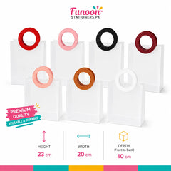 Transparent frosted reusable gift bag with sturdy round handles for gift packaging, shopping, retail bags, party favors, and premium carry bags on a white background.