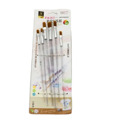 Set of 6 transparent stick flat paint brushes for acrylic and watercolor painting