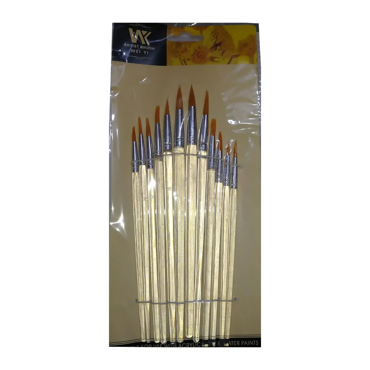 Set of 12 transparent stick round paint brushes for acrylic, watercolor, and detailed painting
