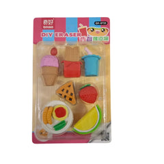 7Pcs Food Shaped Erasers Mini Eraser Pack (Pizza, Burger, Fries, and More) – Fun Stationery for Kids"