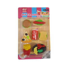 7Pcs Food Shaped Erasers Mini Eraser Pack (Pizza, Burger, Fries, and More) – Fun Stationery for Kids"