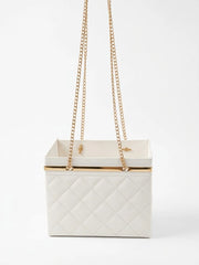 Quilted flower bouquet gift bag with gold chain handle
