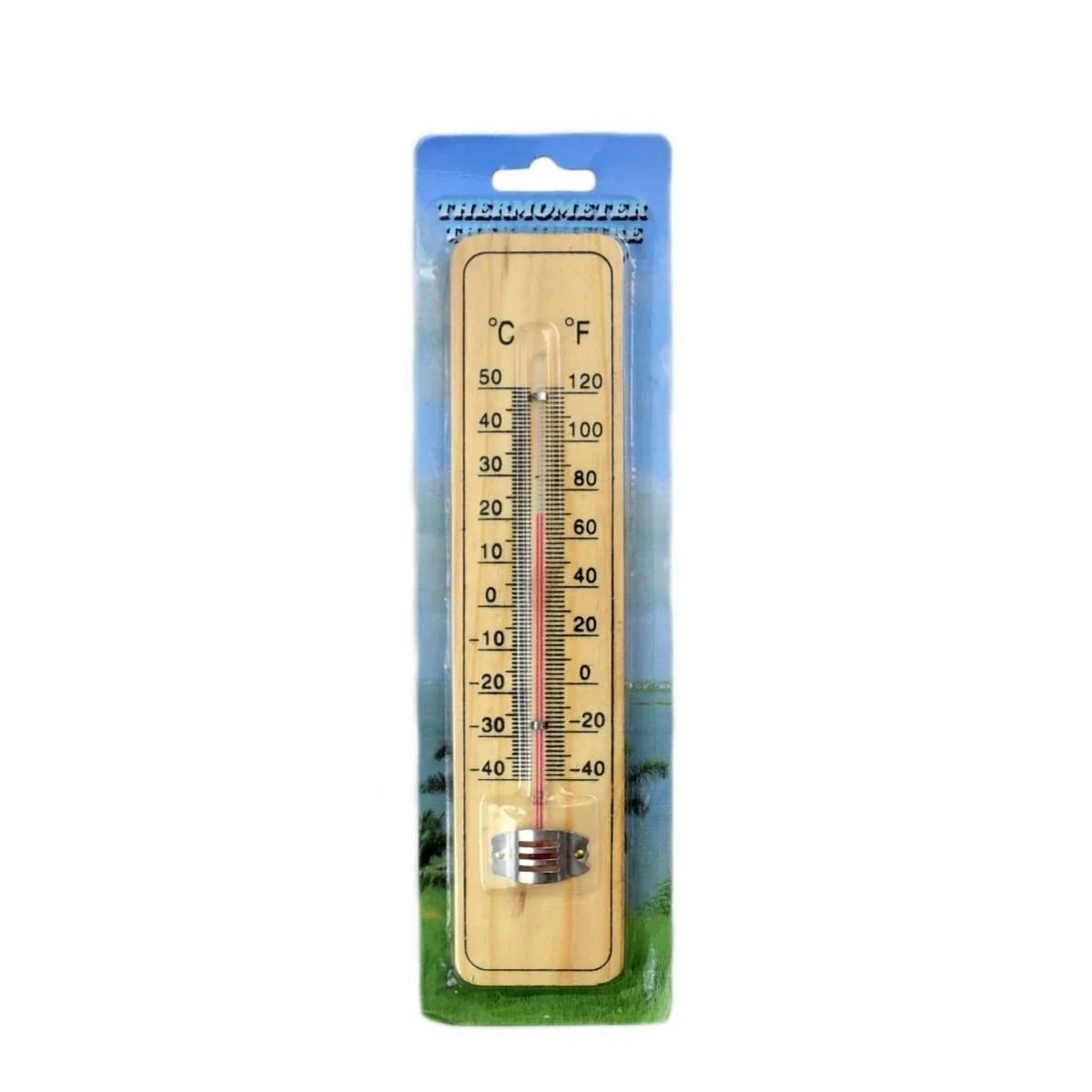 Wood grain hanging vertical indoor thermometer with Fahrenheit and Celsius scales for room and incubator monitoring