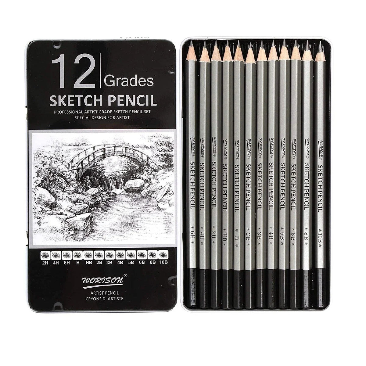 Worison Professional Sketch and Drawing Pencils Set Pack of 12 Metal Box