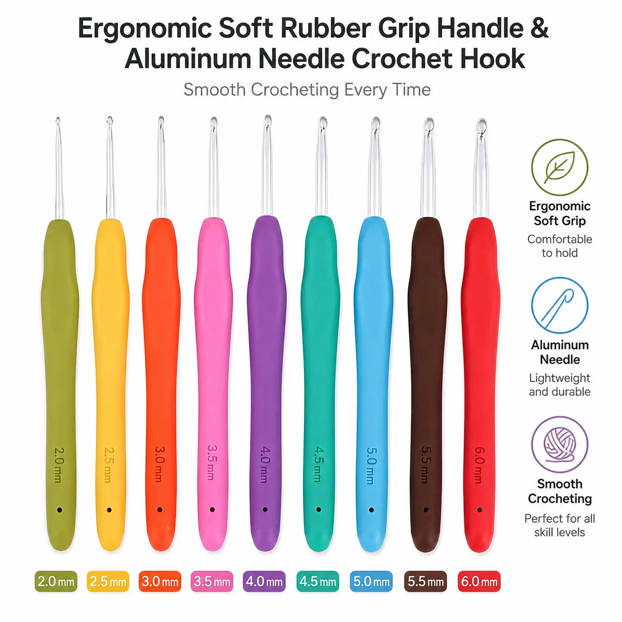 Soft grip ergonomic crochet hook for knitting crochet and DIY yarn projects