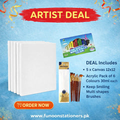 Artist value pack including stretched canvases, Marie’s 30ml acrylic paint tubes, and Keep Smiling assorted multi-shape brushes.