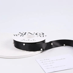 Fabric gift wrapping ribbon with pearl 1 inch x 5 yard for gifts wedding and DIY decoration