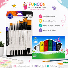 Acrylic & Brush Kit with 6 Marie’s Colours and 12 Paint Brushes