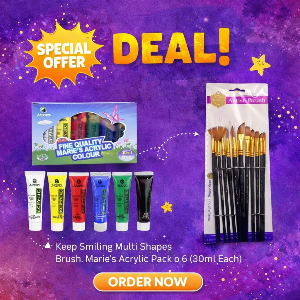 Artist colour deal set with Marie’s 30ml acrylic paint tubes and Keep Smiling assorted multi-shape brushes for painting projects.