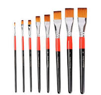 Keep Smiling wooden flat drawing paint brush set sizes 1 to 8 for watercolor acrylic and oil painting