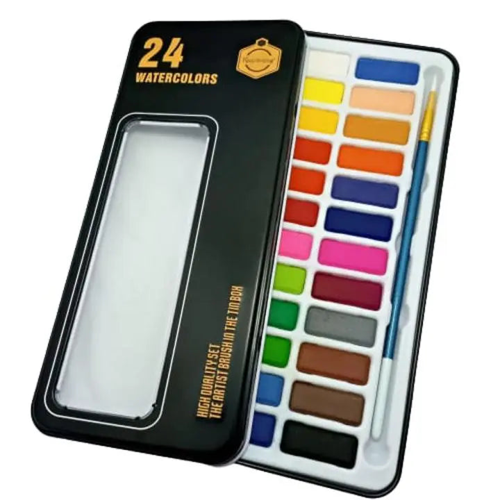 Keep Smiling Watercolor Set with 24 vibrant colors in a tin box for painting and art projects