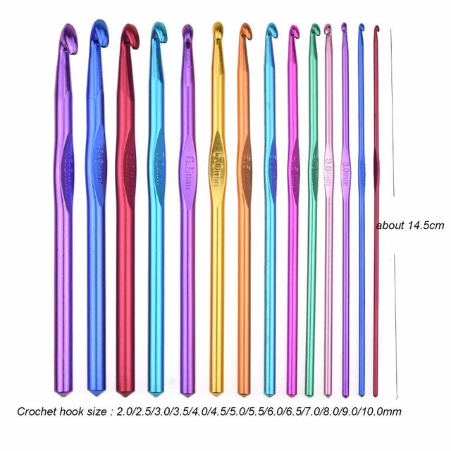 Aluminium crochet hook set 2mm to 8mm for knitting and crochet craft projects