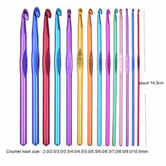 Aluminium crochet hook set 2mm to 8mm for knitting and crochet craft projects