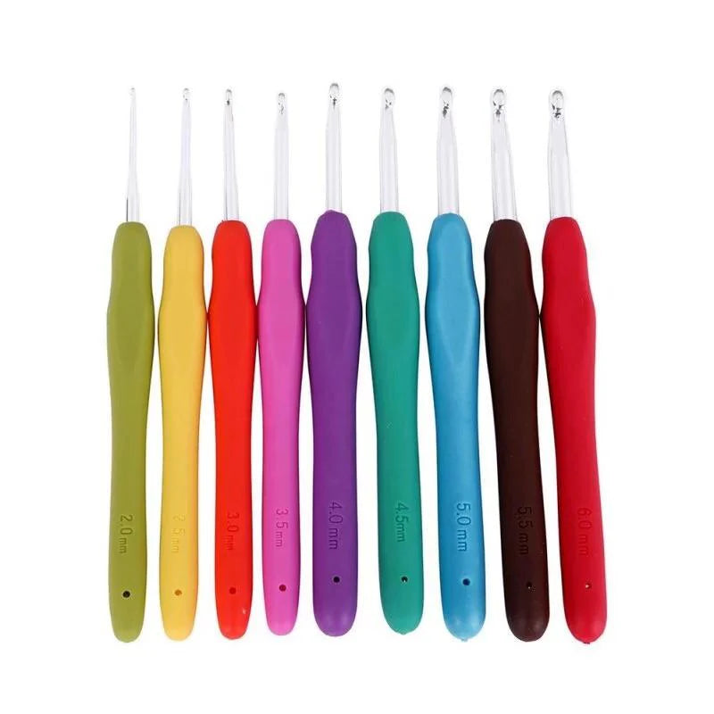 11pcs ergonomic soft rubber grip aluminum crochet hook set for knitting and crochet crafts