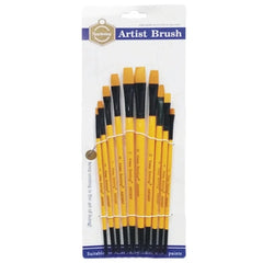 Pack of 10 Keep Smiling professional fine flat tip paint brushes for acrylic, oil, watercolor, and detailed art projects
