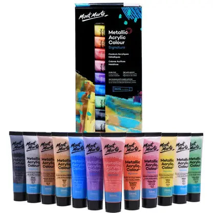 Mont Marte Signature metallic acrylic colour paint set 12pcs 36ml for canvas and craft painting