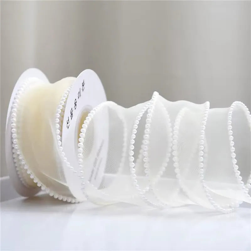 1.5 inch organza ribbon with beads wavy edge for bouquets gifts wedding decorations and DIY crafts