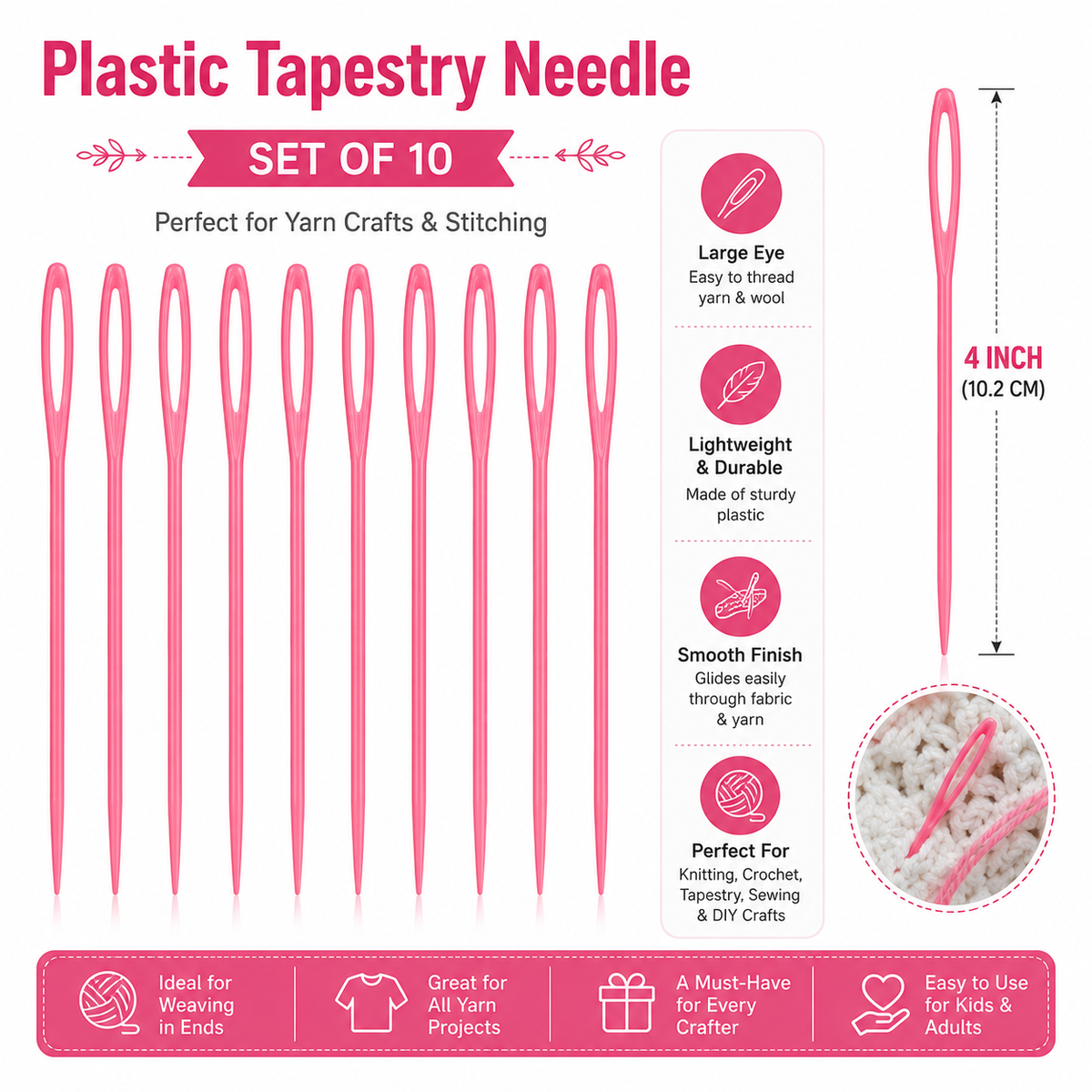 4 inch plastic tapestry needle set for knitting crochet sewing and embroidery crafts