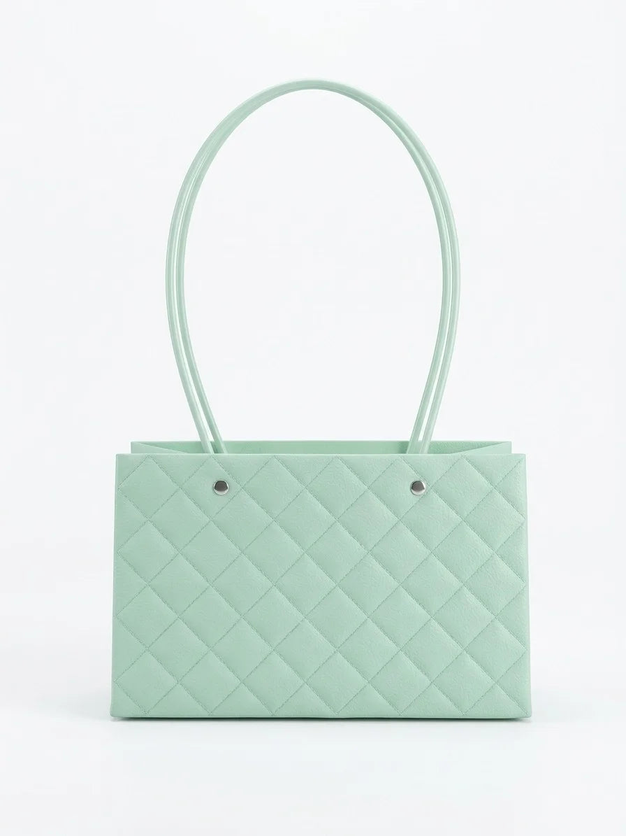 Quilted faux leather handbag with handles suitable for gifting and everyday use