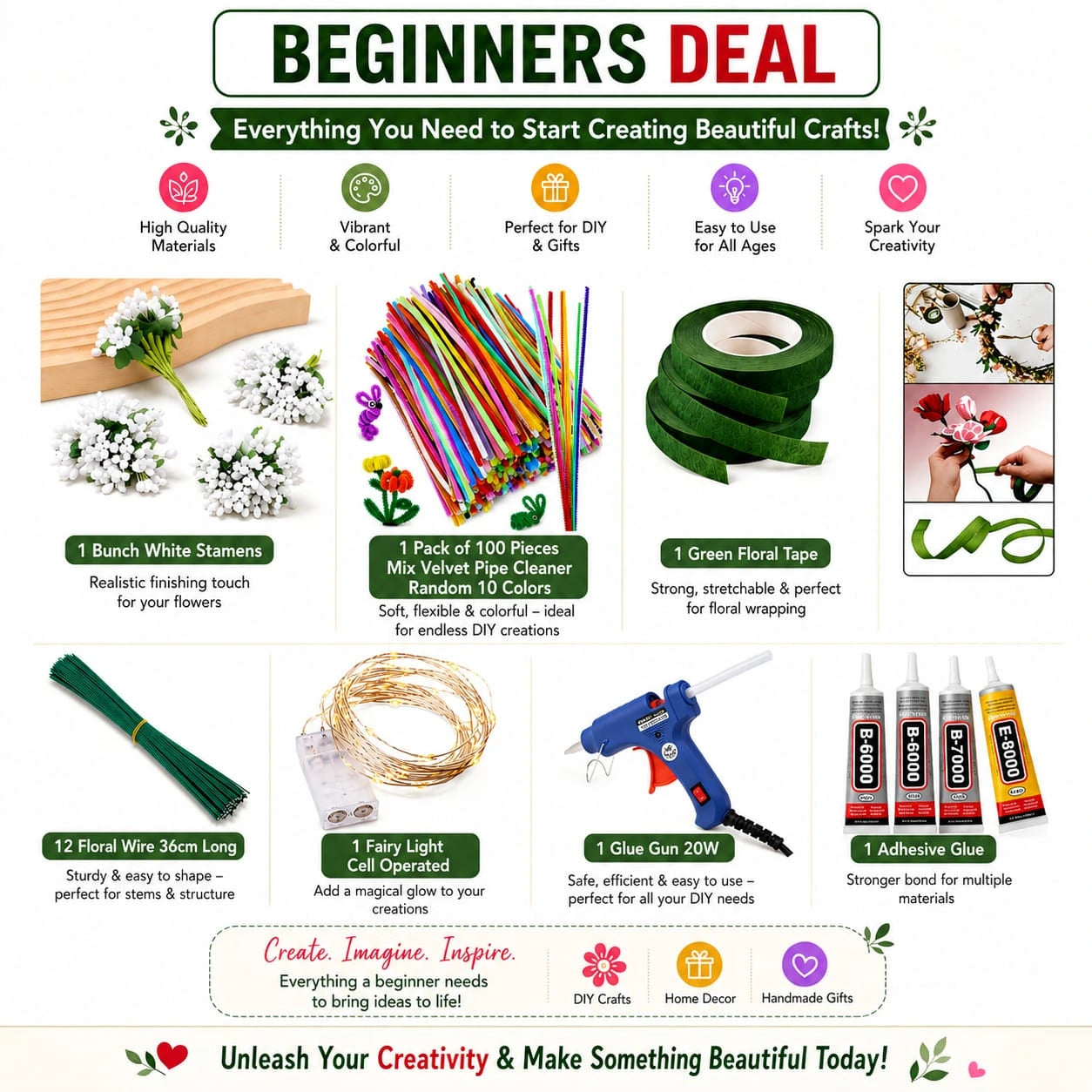 Pipe cleaners beginners all-in-one craft kit with flower-making and DIY craft supplies