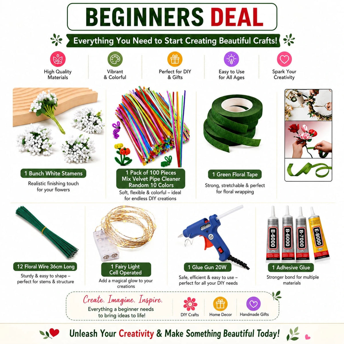 Pipe cleaners beginners all-in-one craft kit with flower-making and DIY craft supplies