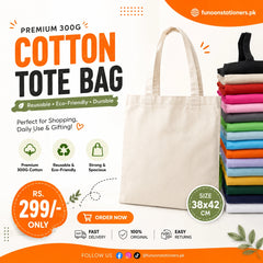 Premium 300G Cotton Tote Bag – Reusable Eco-Friendly Shopping & Craft Bag for Women and Girls (38x42cm)