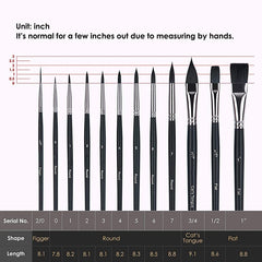 Worison Professional Artist Synthetic Squirrel Hair Watercolor Paint Brushes Set For Painting 12pcs