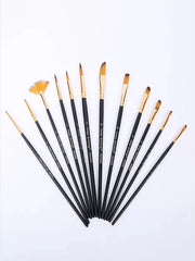 Keep Smiling professional Multi shapes Paint Brush (6308) Black - Pack of 12