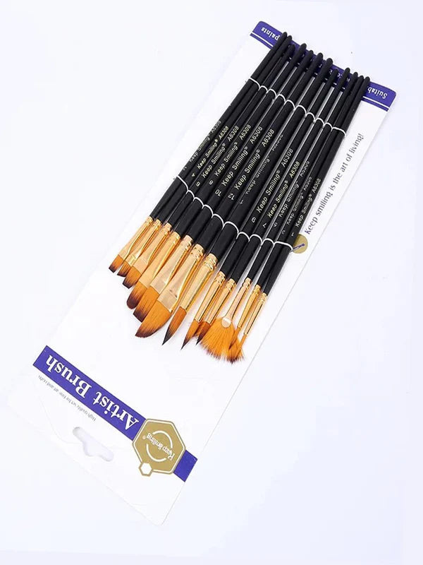 Keep Smiling professional Multi shapes Paint Brush (6308) Black - Pack of 12