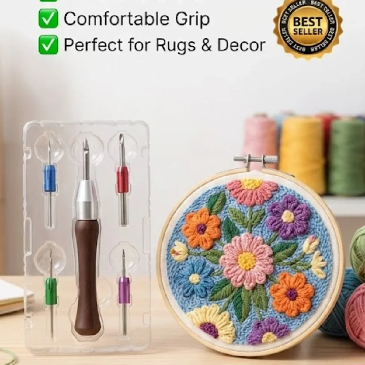 5-in-1 Adjustable Punch Needle Kit Ergonomic Multi-Size Embroidery Tool