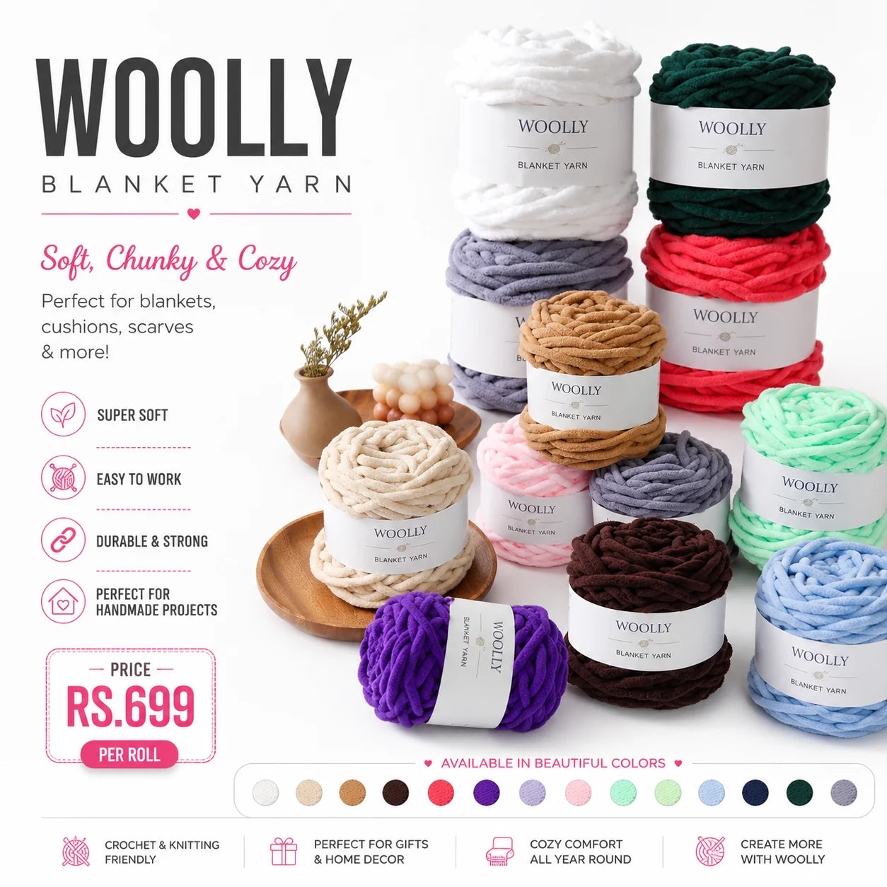 WOOLLY 100g Blanket Yarn Ball – Chunky Yarn for Blankets and Arm Knitting
